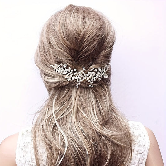 Crystal Faux Pearl Leaf Bridal Hair Comb - Wedding Hair Accessories