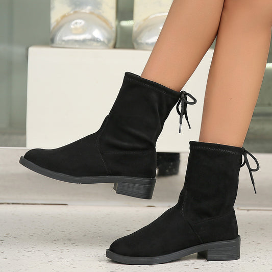 Women's Block Heel Ankle Boots Pointed Toe Lace Up Booties