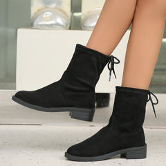 Women's Block Heel Ankle Boots Pointed Toe Lace Up Booties