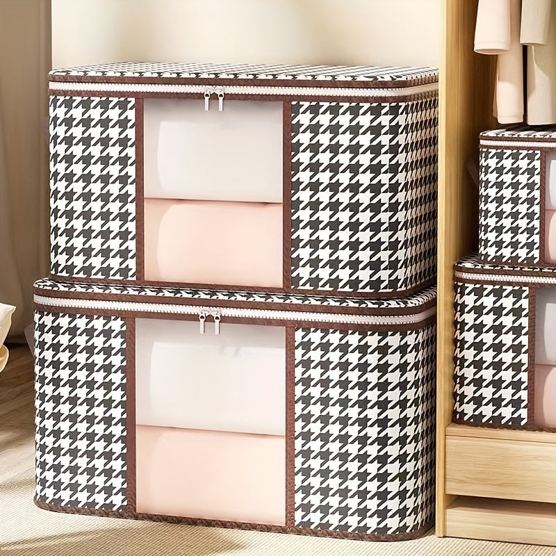 Large Houndstooth Pattern Box Zipper Clothes Organizer