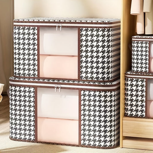 Large Houndstooth Pattern Box Zipper Clothes Organizer