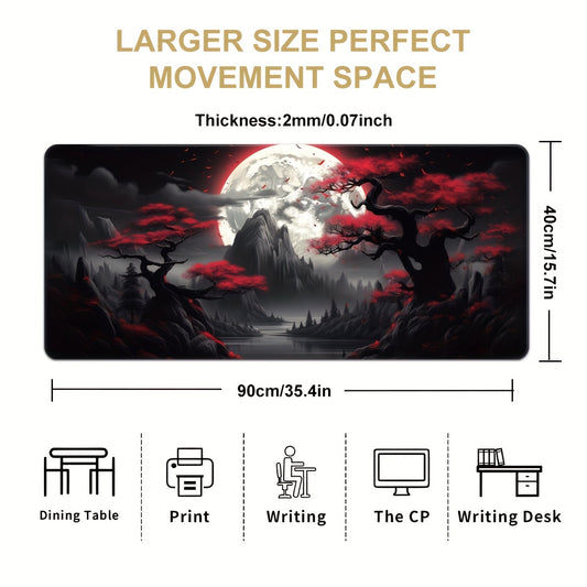 Dark Red Moon Desk Mat Large Gaming Mouse Pad Non Slip Computer Mat