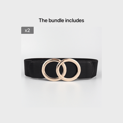 Women's Elastic Pu Leather Waist Belt Double Circle Letter Waist Cover