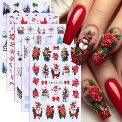 5pcs Christmas Nail Art Stickers Snowman Candy Cane Self Adhesive Embell