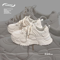 HUANQIU Women's Lace-up Chunky Sneakers Comfy Thick Sole Dad Shoes