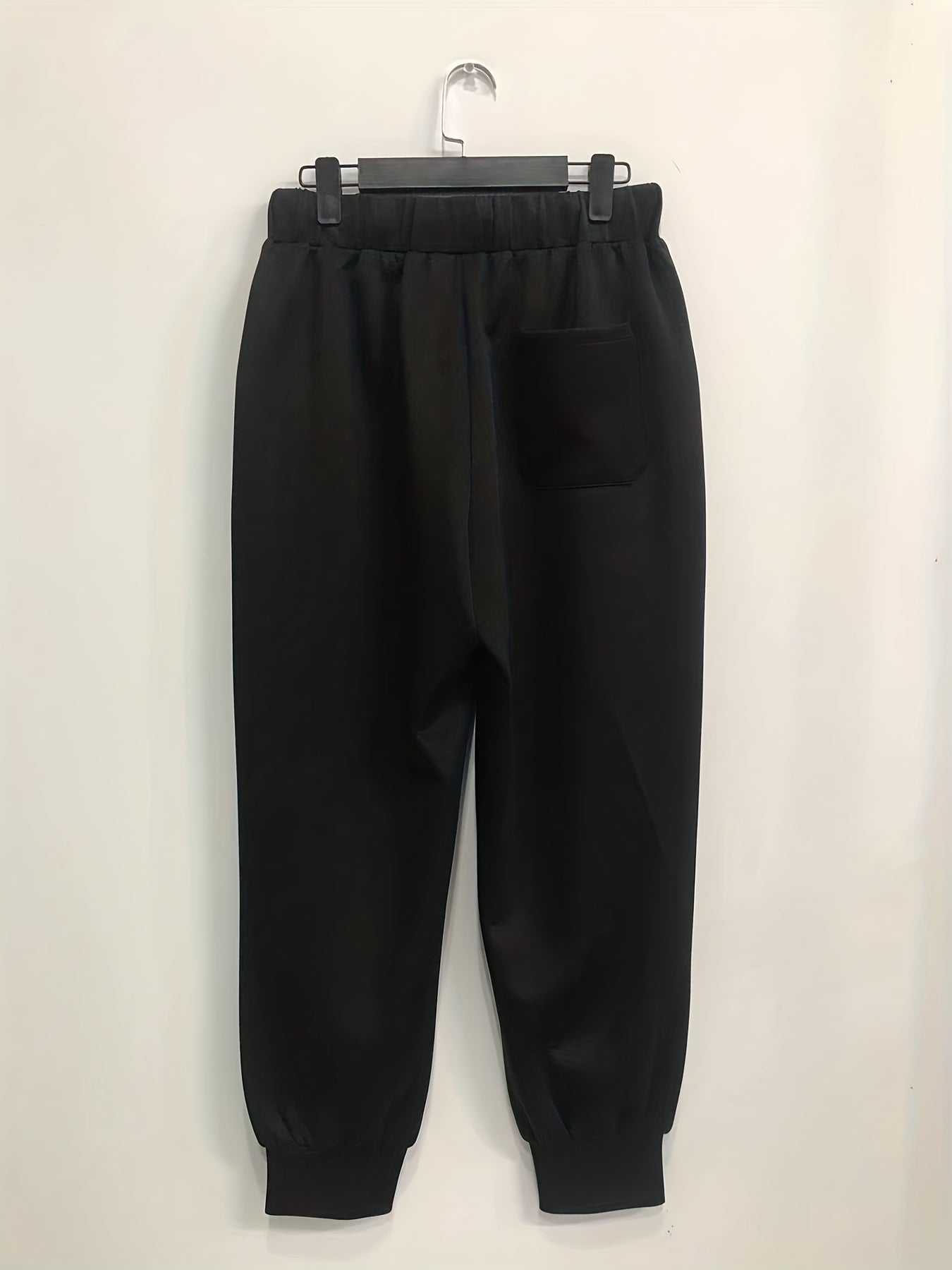 Solid Elastic Drawstring Tapered Leg Pants With Pockets