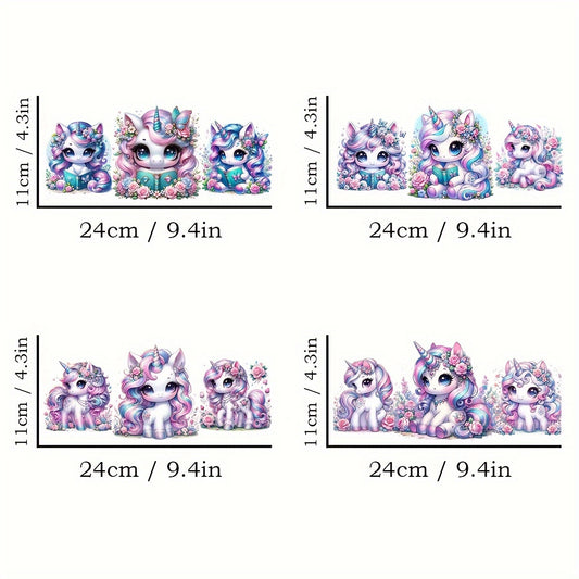 4 Watercolor Unicorn UV DTF Stickers 16oz Glass Cup Decals