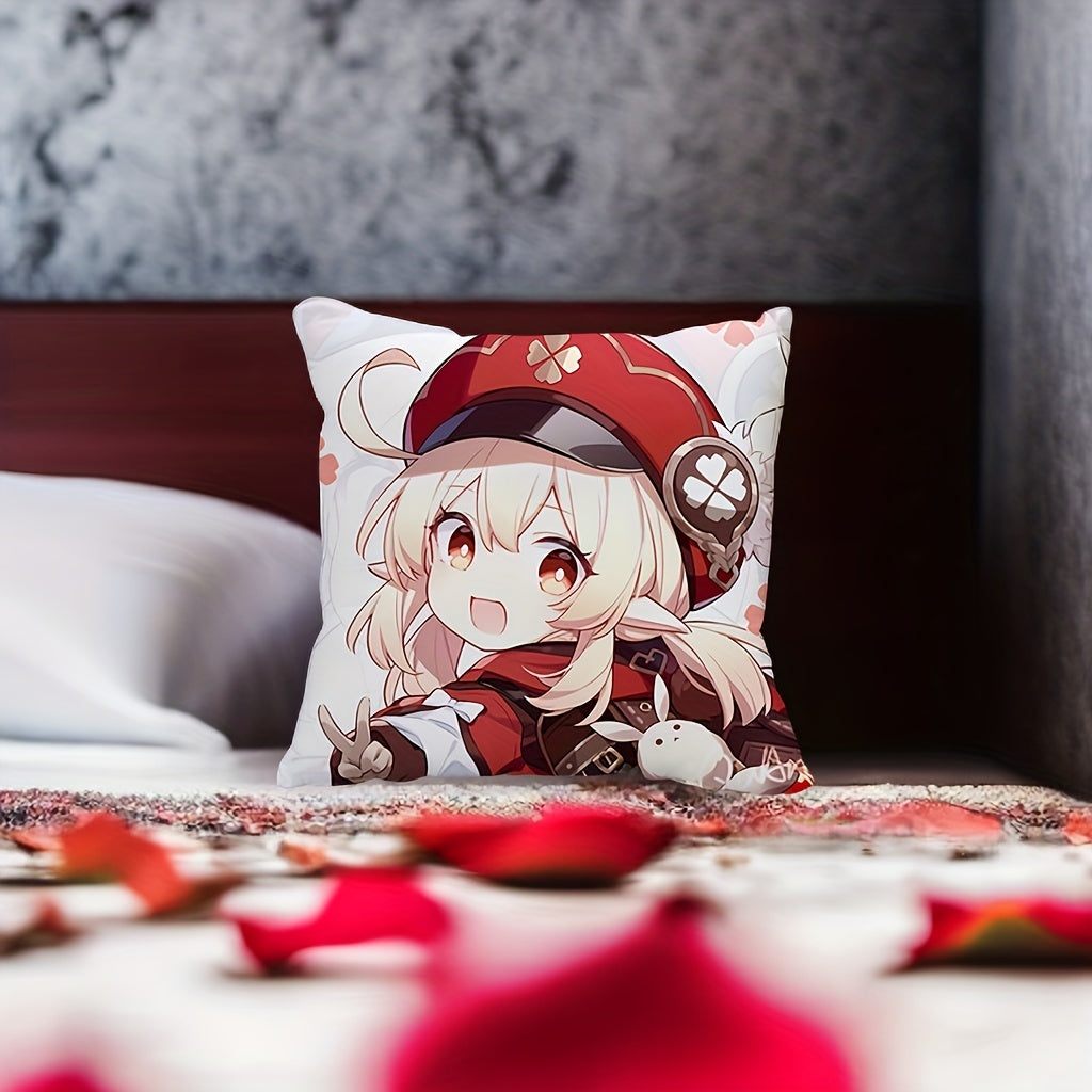 Anime Game Character Velvet Pillow Cover Soft Peach Skin Cushion 17.7x17