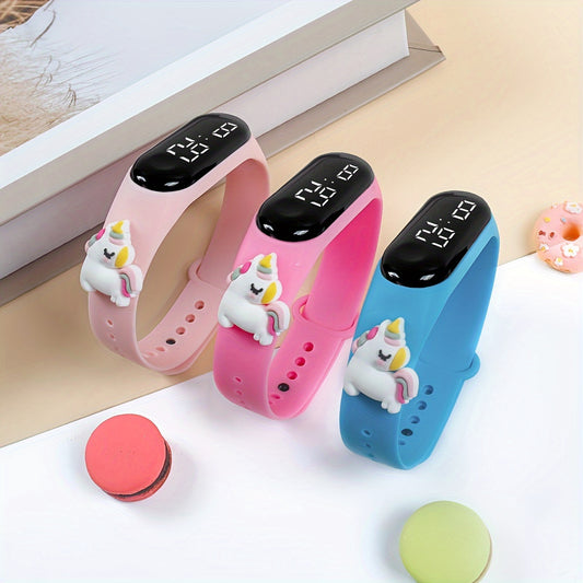 3pcs Unicorn LED Kids Watches Sporty & Casual Digital Timepieces Mixed Colors