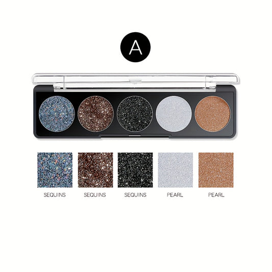 Glitter Eyeshadow Palette 5 Colors High Pigmented Stage Makeup Grey Taupe