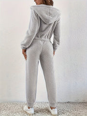  Fleece Zip Hooded Coat & Jogger Pants Set