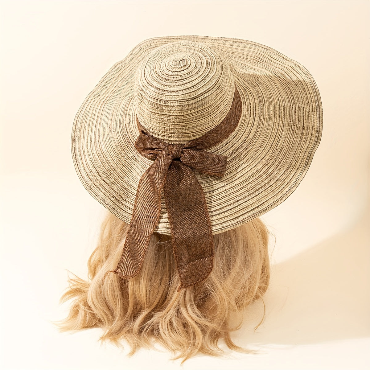 Vintage Boho Straw Sun Hat with Ribbon Bow