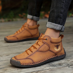 Men's Leather Stitch Ankle Boots Lace Up Outdoor Wear Resistant Non Slip