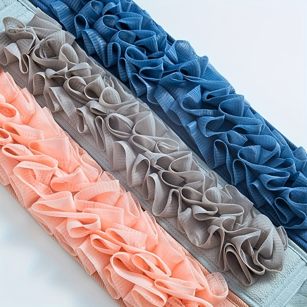 Exfoliating Back Scrubber Double Sided Cloth Strap Long Handle Back Washer