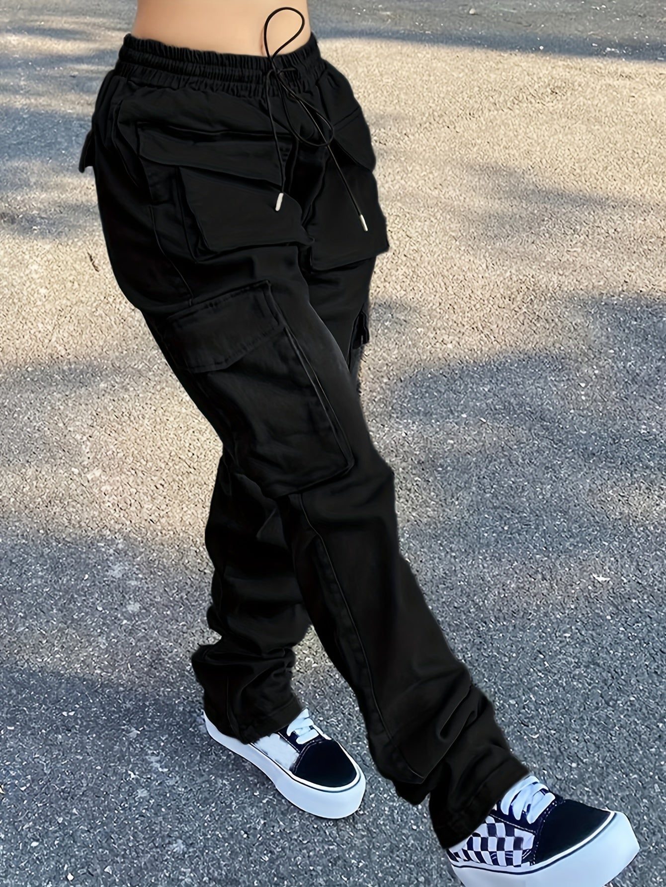 Cargo Pants Loose Fit Drawstring Elastic Waist Casual Sports Trousers