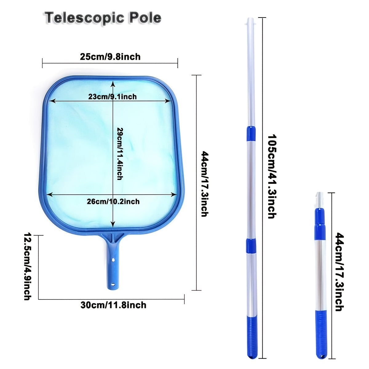 Pool Skimmer Net w/ 41' Telescopic Pole - Leaf Skimmer Mesh Rake Net