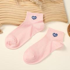 5 Pairs Heart Print Socks Women's Short Stockings