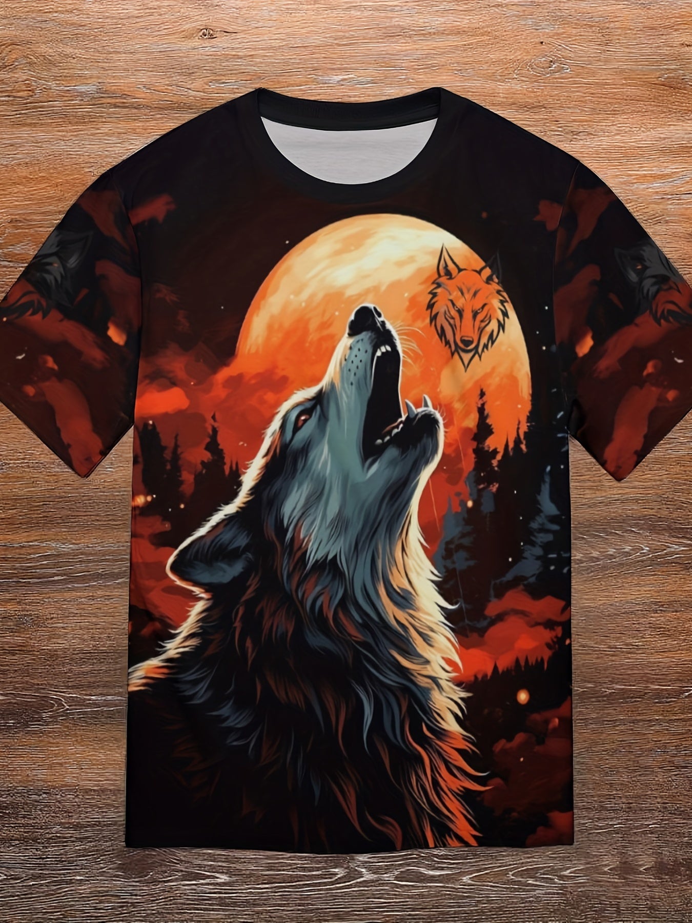 Men's Wolf & Red Moon Graphic T shirt Active Stretch Breathable 3D Print