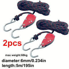 2pcs 6mm 5m Hook Rope Pulley Adjuster Tent Rope Camping Tie Down