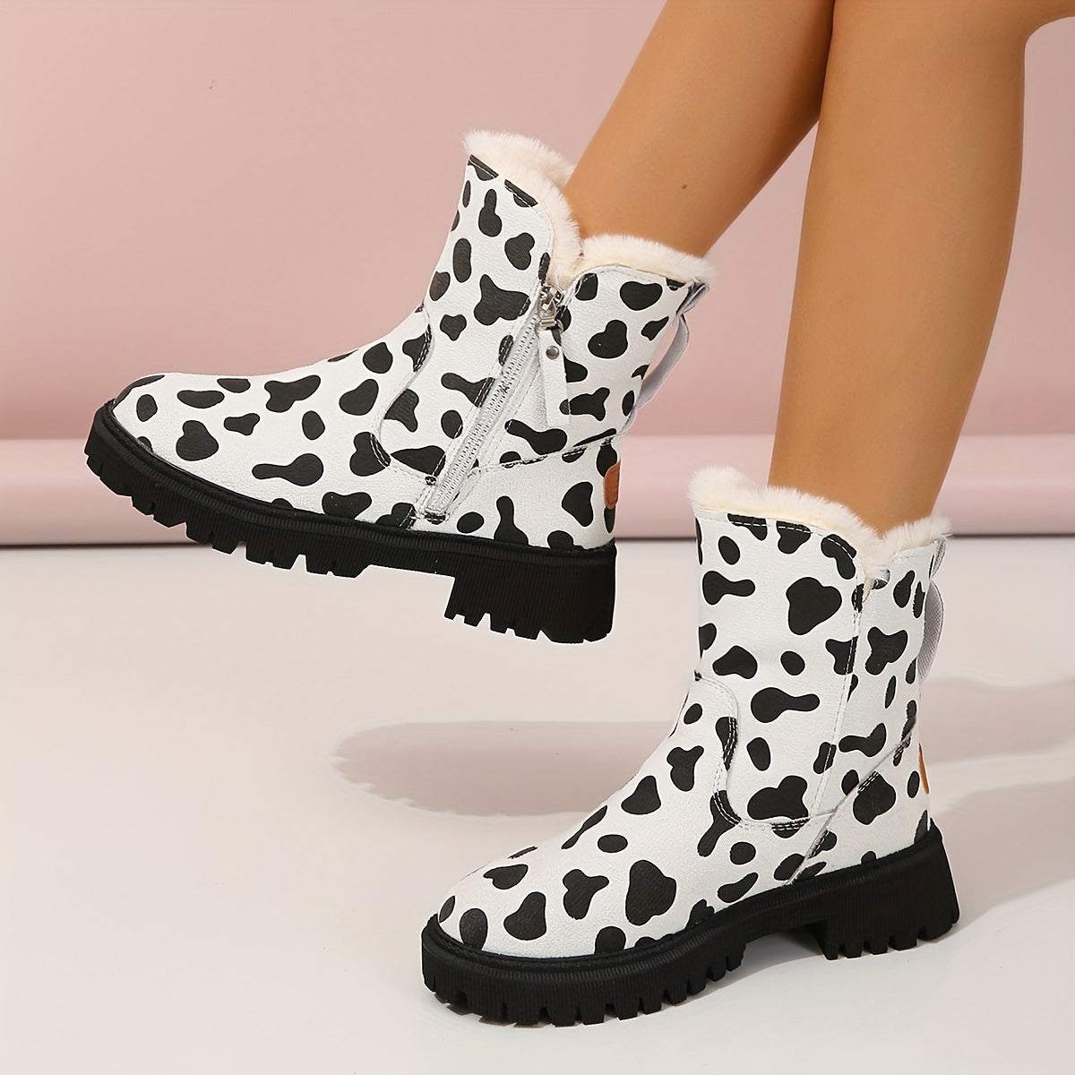 Cow Pattern Winter Snow Boots Warm Comfortable Anti Slip Thickened Bottom