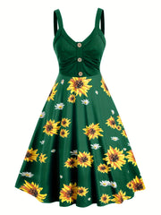 Plus Size Colorblock Sunflower Print Cami Dress