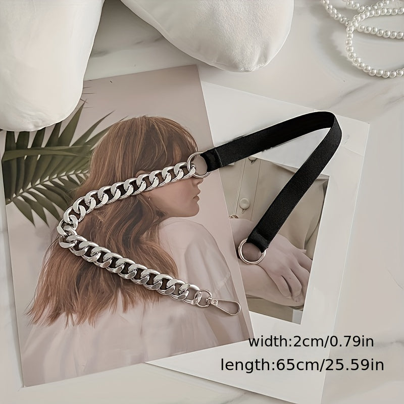 Chic Stitching Chain Belt Elastic Waistband Dress Coat Girdle