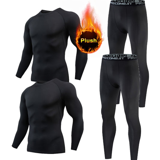 Men's Fleece Warm Compression Crew Neck Shirt & Pants Set