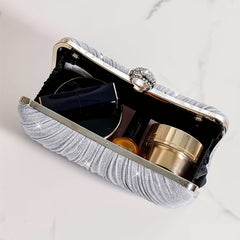 Glitter Metal Chain Clutch Textured Frame Purse Party Prom Evening Bag