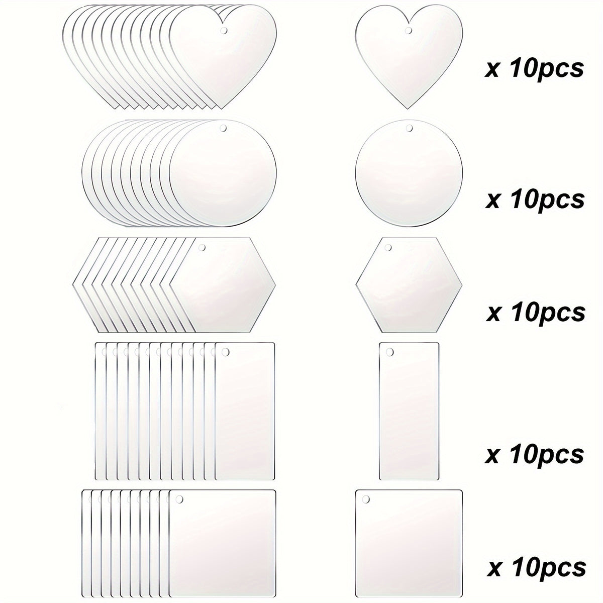 50 Acrylic Keychain Blanks Variety Shapes DIY Crafts Projects