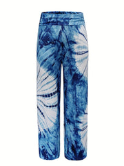  Boho Pants Women's Tie Dye Ruched Wide Leg Trousers