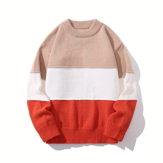Men's Crew Neck Long Sleeve Sweater Casual Knitted Pullover