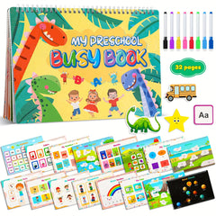 Dinosaur Themed Educational Busy Book with 32 Colorful Learning Activities