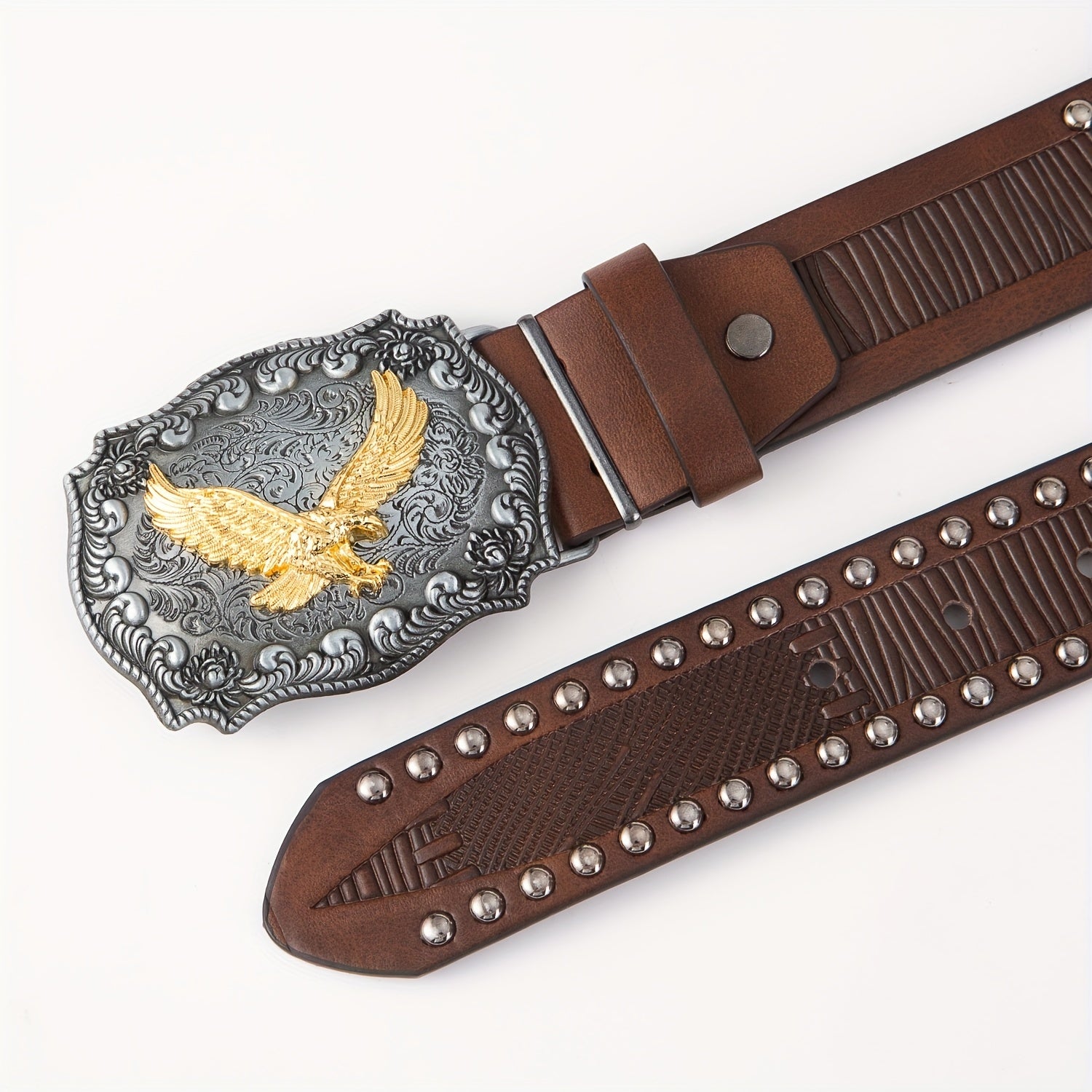 Eagle Western Big Board Buckle Belt Vintage Print Durable Men's Leather Belt