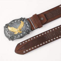 Eagle Western Big Board Buckle Belt Vintage Print Durable Men's Leather Belt