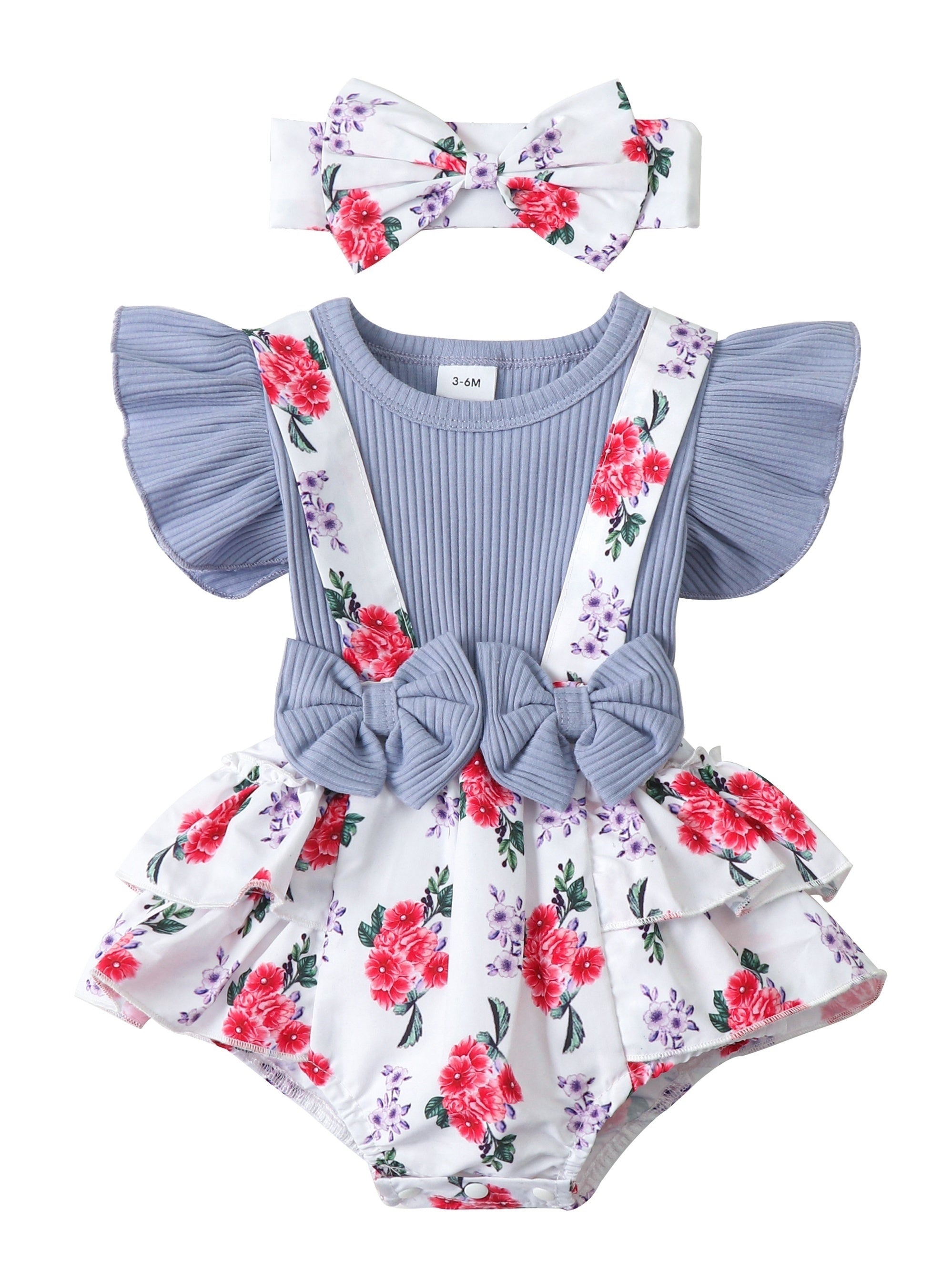 2pcs Baby Girls Elephant Fly Sleeve Onesie & Headband Set