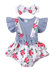 2pcs Baby Girls Elephant Fly Sleeve Onesie & Headband Set