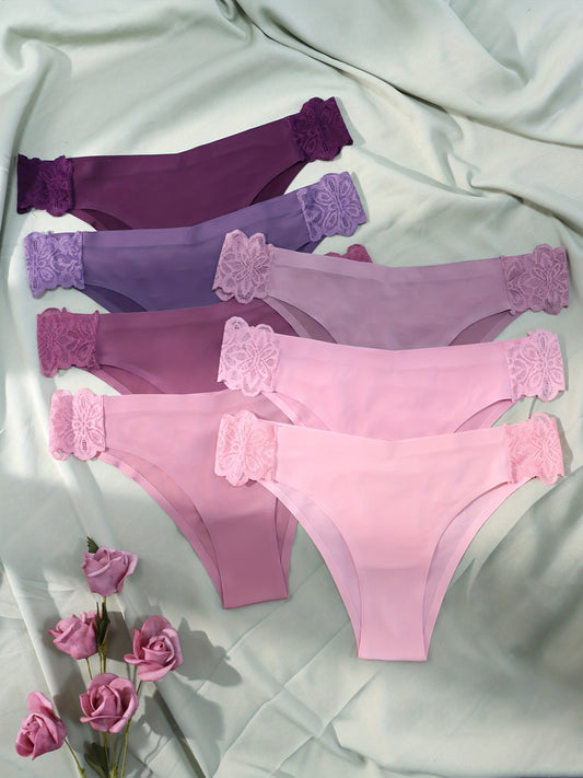 7pcs Lace Stitching Hipster Panties Seamless Low Waist Stretch Underwear