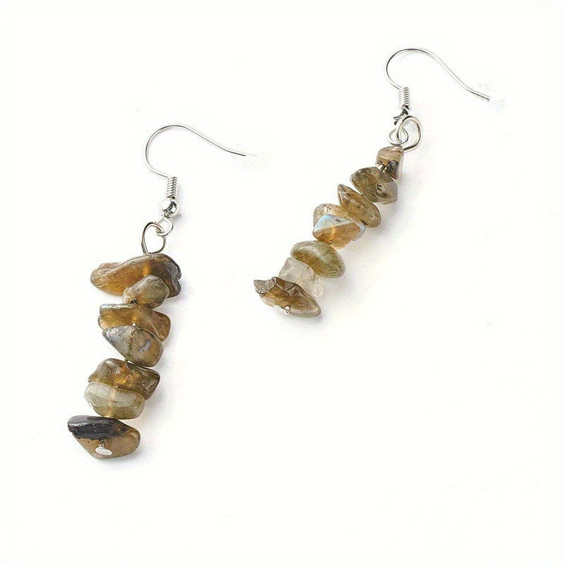 Stone Decor Drop Earrings - Natural Stone Beaded Drop Earrings