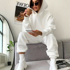 Solid Hoodie & Jogger Pants Set, Women's Clothing