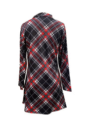 Plaid Print Half Sleeve Mock Neck Mini Dress