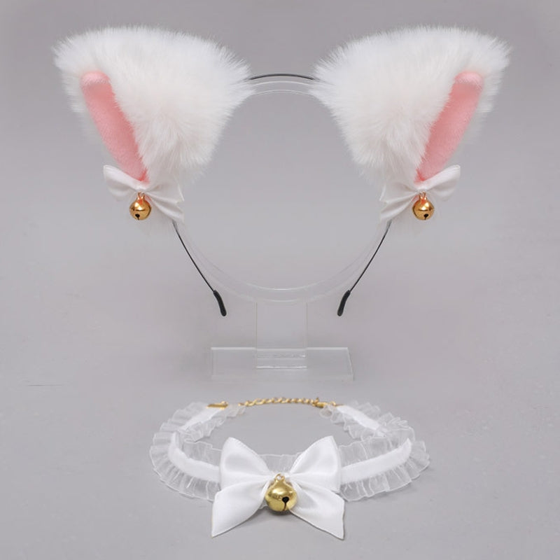 Cat Ears Hair Hoop & Bow Lace Choker Set
