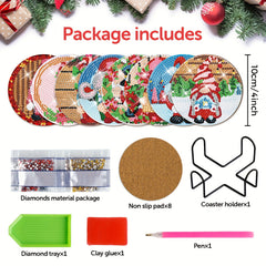 8pcs Christmas Candy Gnome Diamond Painting Coasters Kits