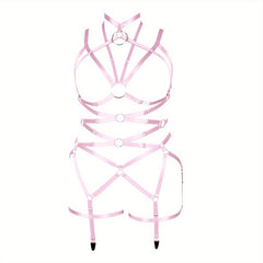 Pink Hollow Out Body Harness Bra Waistband Elastic Sexy