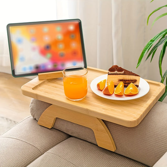 Bamboo Sofa Arm Tray Table Swivel Legs Foldable Rectangular Sofa Arm Tray