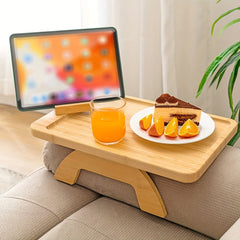 Bamboo Sofa Arm Tray Table Swivel Legs Foldable Rectangular Sofa Arm Tray