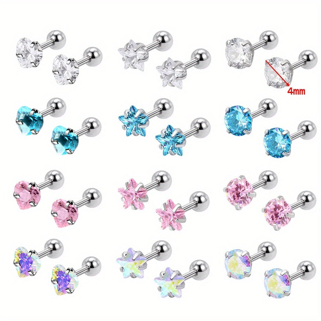Star Shape Zircon Stud Earrings, Piercing Body Jewelry