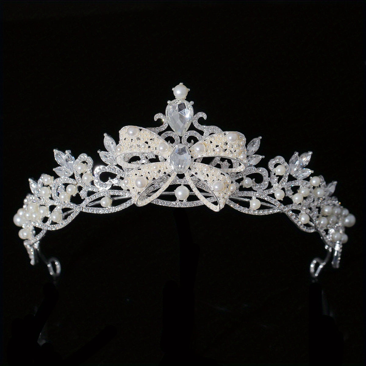 Faux Pearl Crystal Crown Queen Tiara Head Jewelry Wedding Bridal Hair