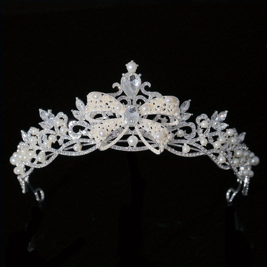 Faux Pearl Crystal Crown Queen Tiara Head Jewelry Wedding Bridal Hair