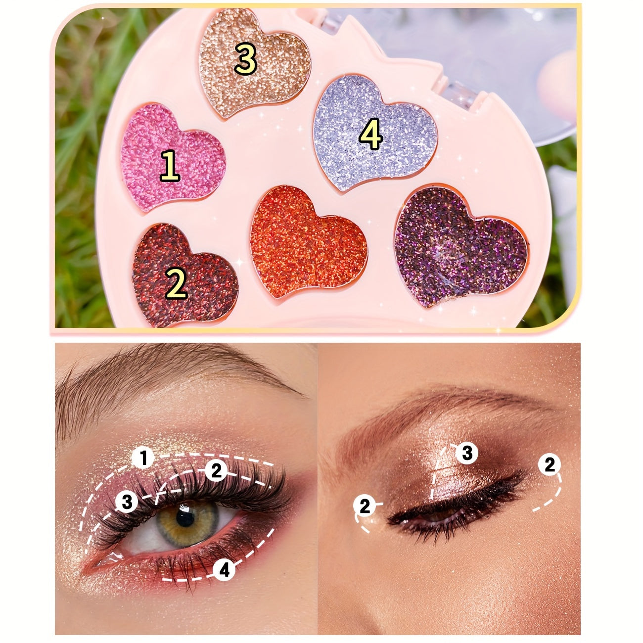 Heart Shaped Makeup Kit: 9 Eyeshadows, 6 Glitters, 2 Blushes, Highlighter