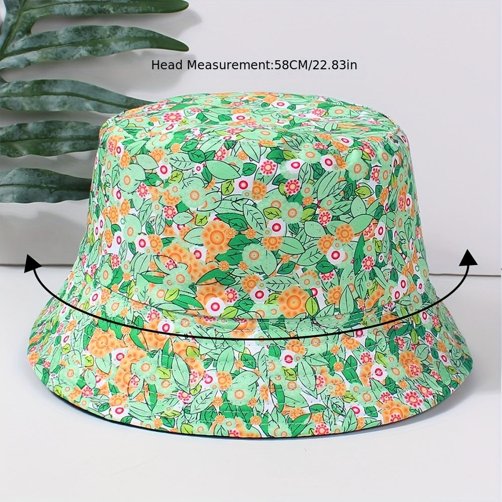 Green Rabbit Print Bucket Hat Lightweight Casual Fisherman Cap